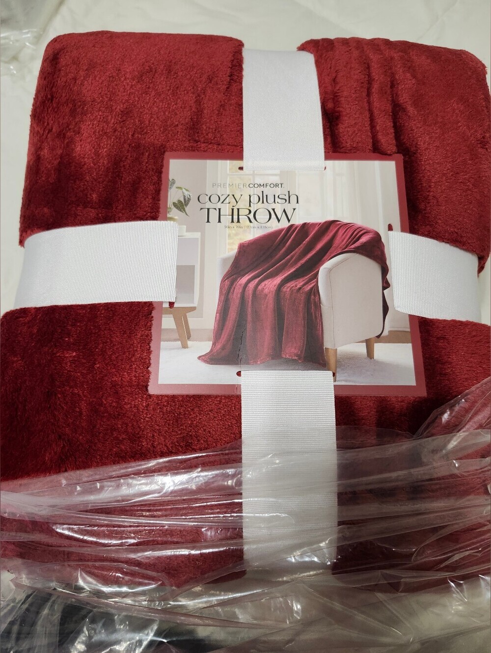 NWT Premier Comfort Cozy Plush Throw Blanket Merlot Red 50"x70"